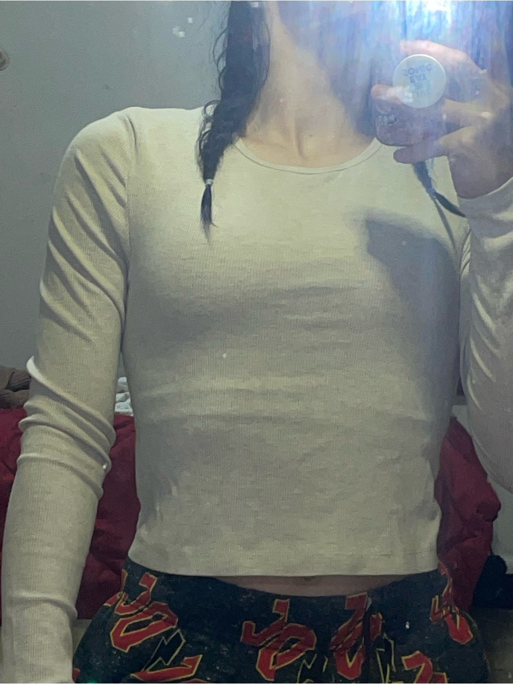 Yogalicious Ribbed Long-Sleeve Crew Crop Top in Light Beige - Picture 1 of 3